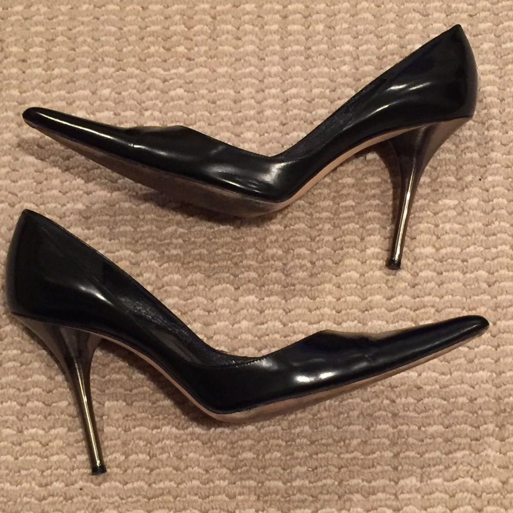 Michael Kors, Black Shine Leather, Gray Steel Heel